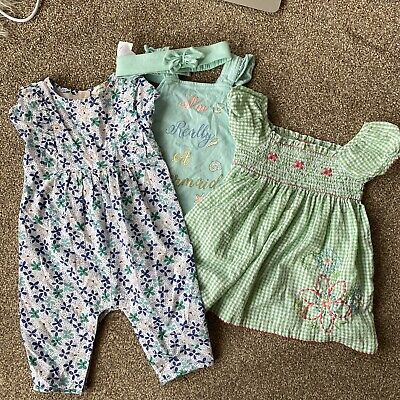 Baby Girls 3-6 Months Summer Outfits Bundle Green Blue Floral Dress Romper Top