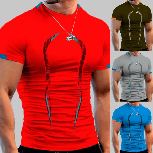 T-Shirt Da Uomo Slim Fit Muscle Fit Gym Top Designer Manica Corta Sport Gym ☆