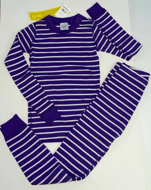 NWT HANNA ANDERSSON Long John Pajamas set 120 6 7 2pc Stripe Purple Hills