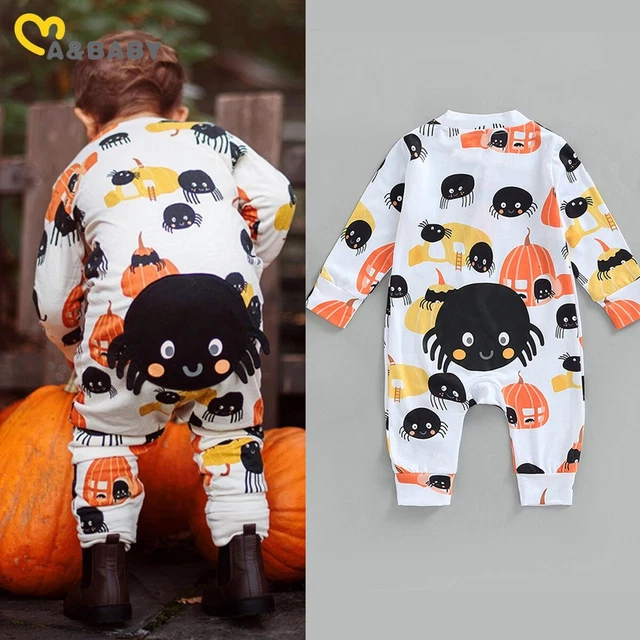 Mameluco estampado con calabaza araña de mangas largas para bebés niño y niña