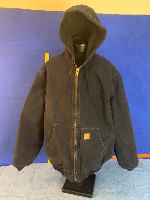 Carhartt J130 MDT Navy Blue Quilted Lined Hooded Work Coat Jacket Men's size XL