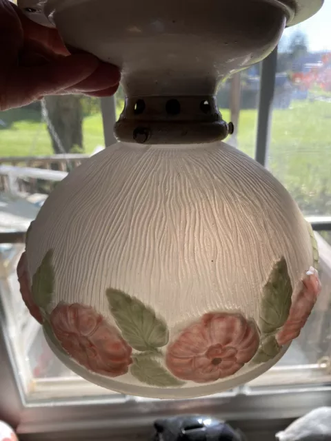 Vintage Ceiling Light Fixture Frosted Glass w/Reverse Painting Floral