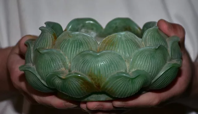 6.4 " Old Chinese Jade Gilt Carved Dynasty Lotus Flower writing-brush washer