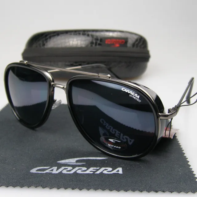 Men Women Retro Sunglasses Windproof Matte Frame Carrera Glasses+Box