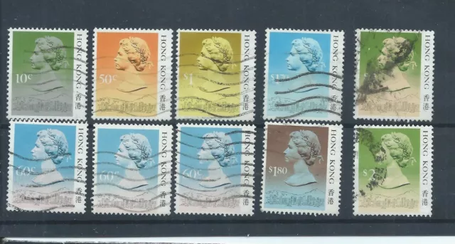 Hong Kong stamps.  Some of the 1987 QEII definitives used. Top row darker (H616)