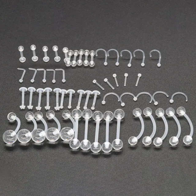 55pc Acrylic Universal Piercing Jewellery Set Labret Ear Nose Eyebrow Navel Ring