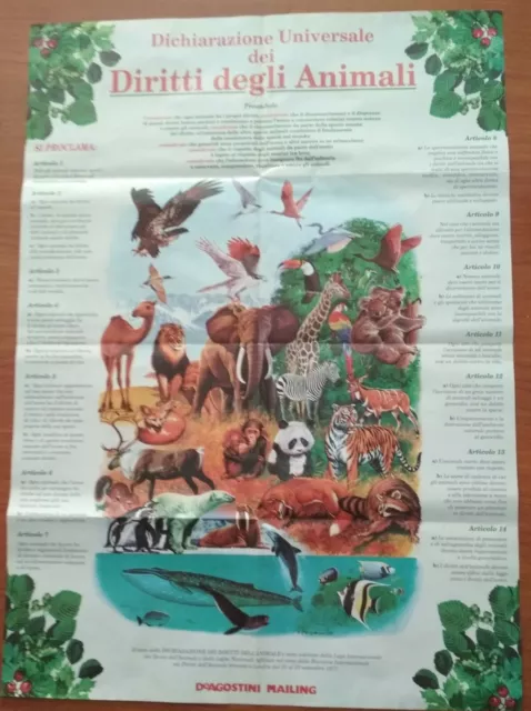 Manifesto/Poster Originale Diritti Degli Animali - De Agostini Anni 90