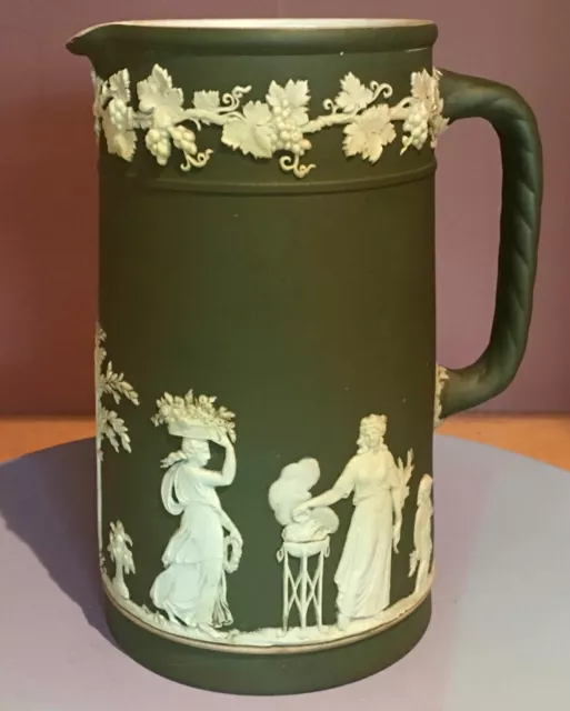 VERY LARGE WEDGWOOD PITCHER JASPERWARE JUG 1891-1908 Forest Green JASPER WARE