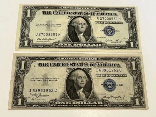 1935  $1 Dollar Silver Certificate Bills, 1- 1935 A and 1- 1935 E, nice bills
