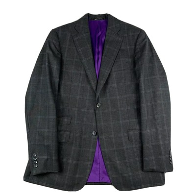 J. Hilburn Gray Purple Checked Wool Mens Blazer Size 41R Mint