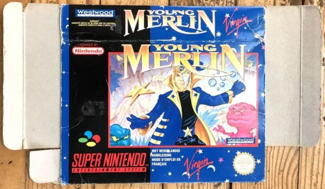 Boîte Vide Seule 100% Originale Young Merlin Super Nintendo Snes Pal Fah Empty
