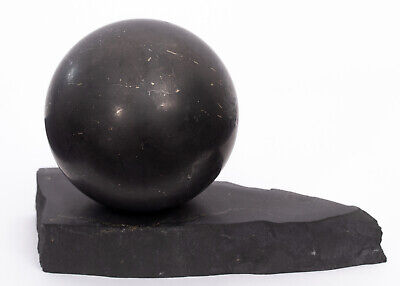Authentic Shungite Sphere crystal with stand ball 2.76" #1669T- Karelia RUSSIA