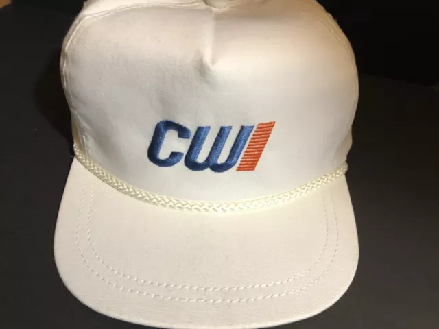 Vintage CW Trucking Trucker Hat Cap Rope Leather Strap Back White VGUC Embroider