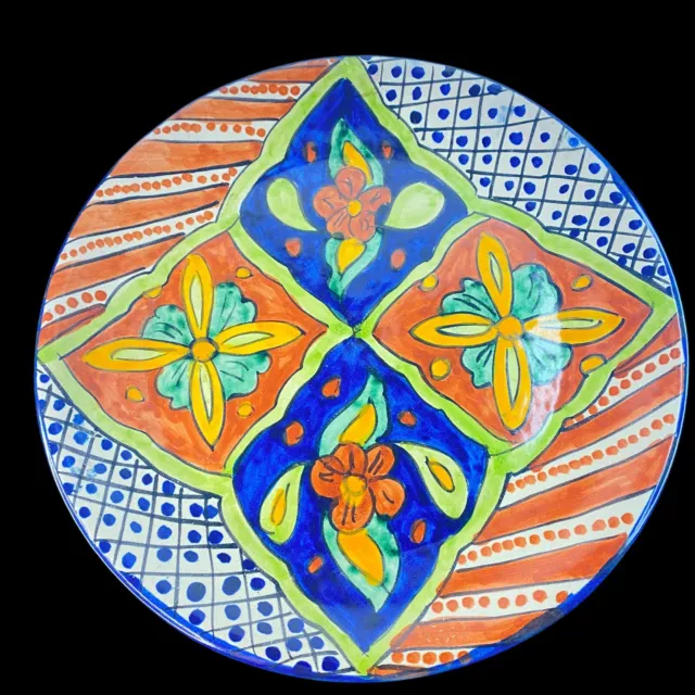 Vintage Mexican Pottery Plate Talavera Mexican Art Folk Platter 11.5”D