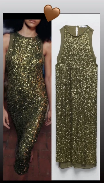 ZARA GREEN SEQUINNED Midi Dress Round Neck Size S BNWT Blogger 24.99 -  PicClick UK