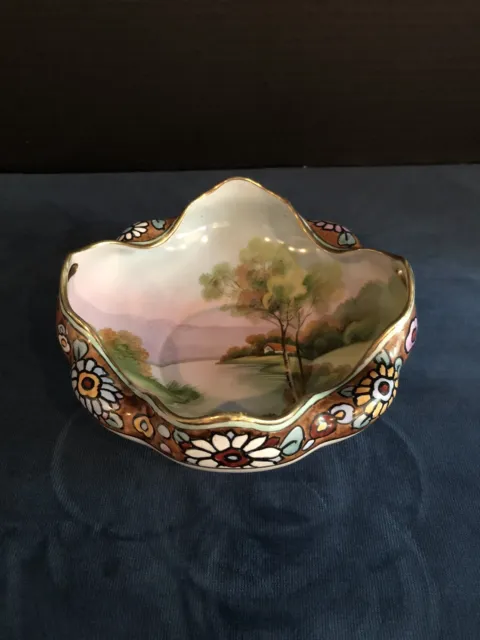 Hand Painted Nippon Japanese Morimura Bowl Cottage Landscape 2