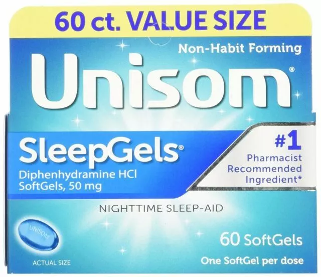 Unisom SleepGels - Ayuda nocturna para dormir difenhidramina HCL 50 mg 60 quilates VENCIMIENTO 09/24