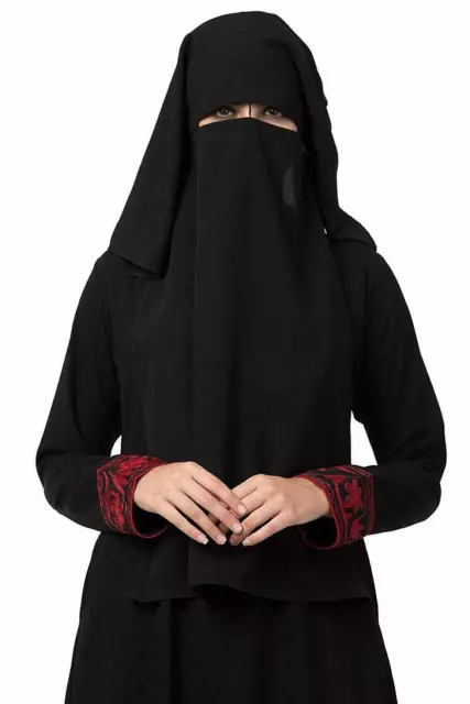 Mushkiya Taglia Grande Naqab-Mouth Pezzi -hijab IN Tre Strati Per Any Burqa Nero