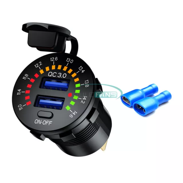 QC 3.0 Dual USB Car Charger Socket LED Digital Voltmeter Voltage Meter DC12V-24V