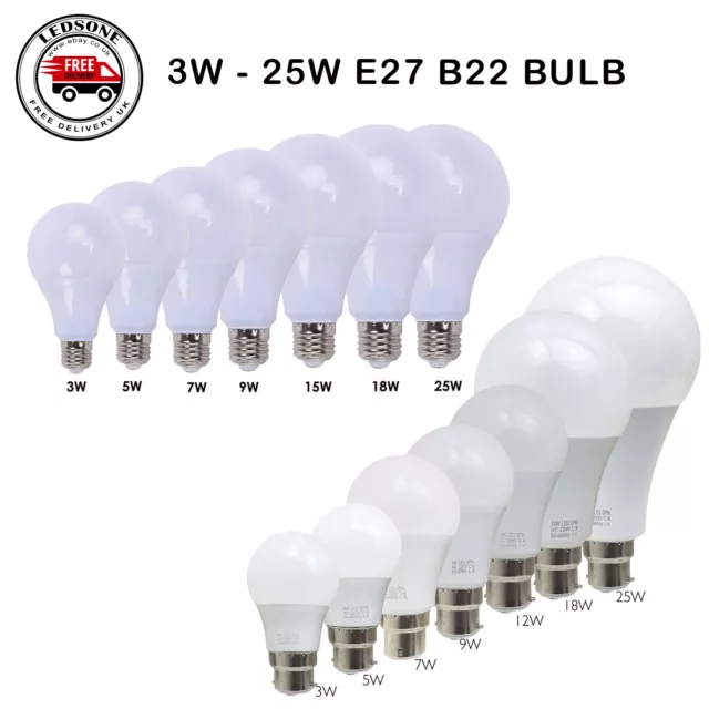 GLS Globe LED Light 3W - 25W Standard Bulb Bayonet Screw B22 E27 Cool White Bulb