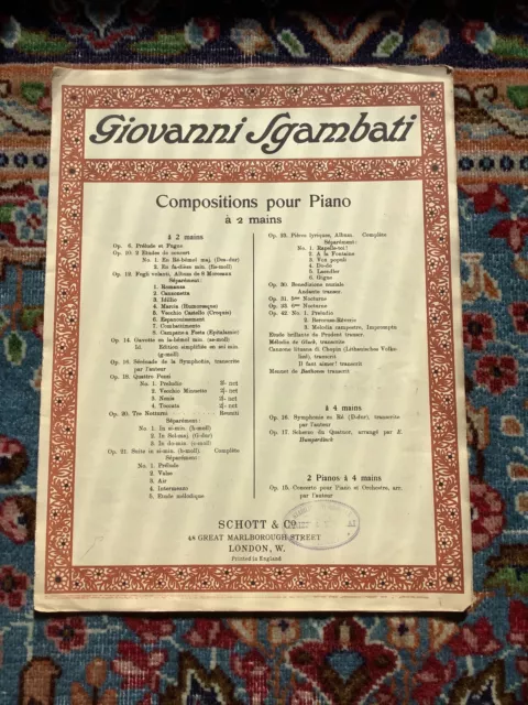 Spartito Giovanni Sgambati Composizione Per Piano A Due Mani