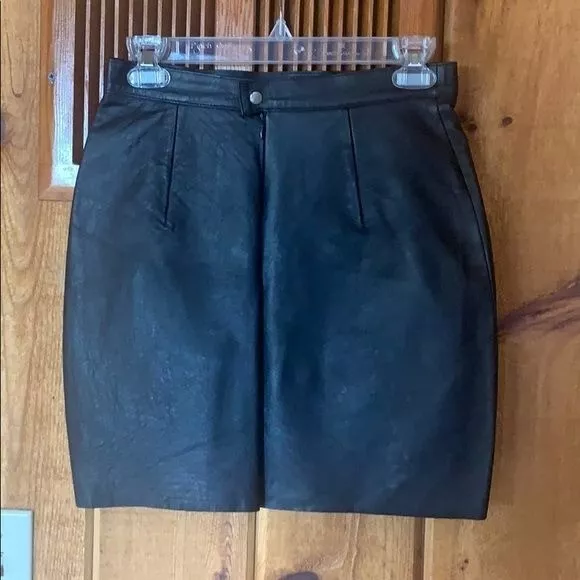 American Apparel Black Leather Mini Skirt M 2