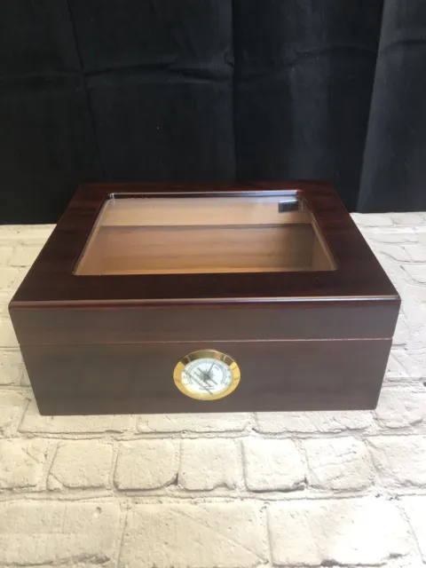 Quality Importers Cigar Humidor Box Wood Case Glass Desktop Never Used
