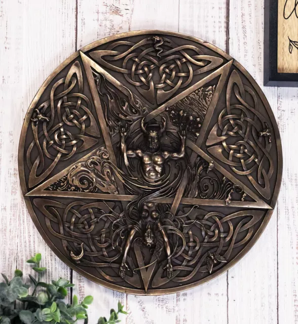 The Horned God & Goddess Elemental Celtic Knotwork Pentacle Wall Plaque Figure