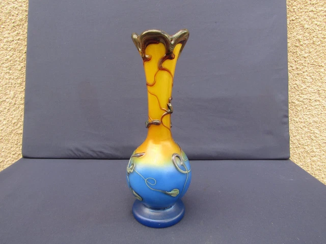 Vase En Pâte De Verre Soufflé Robert Pierini, Biot 1986, Bleu Art Abstrait