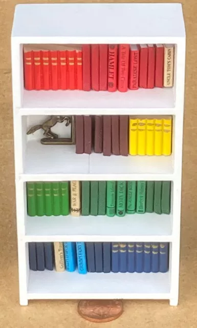 White Painted Book Shelf With Mixed Loose Books Tumdee 1:12 Scale Dolls House AU
