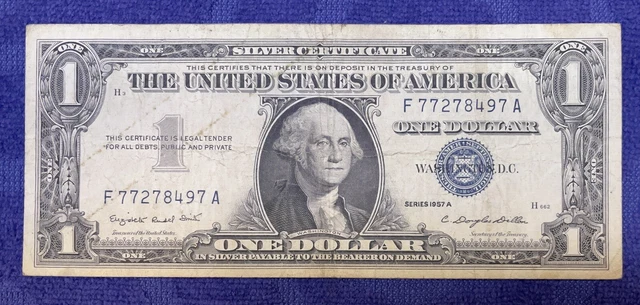 Series 1957-A $1 Silver Certificate, Washington, DC. Serial # F77278497 A