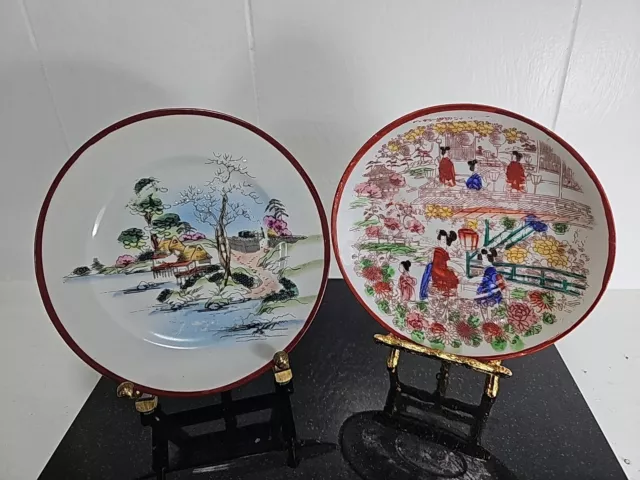 Set of 2 Vintage Nippon Japan Hand Painted Asian Porcelain Plates