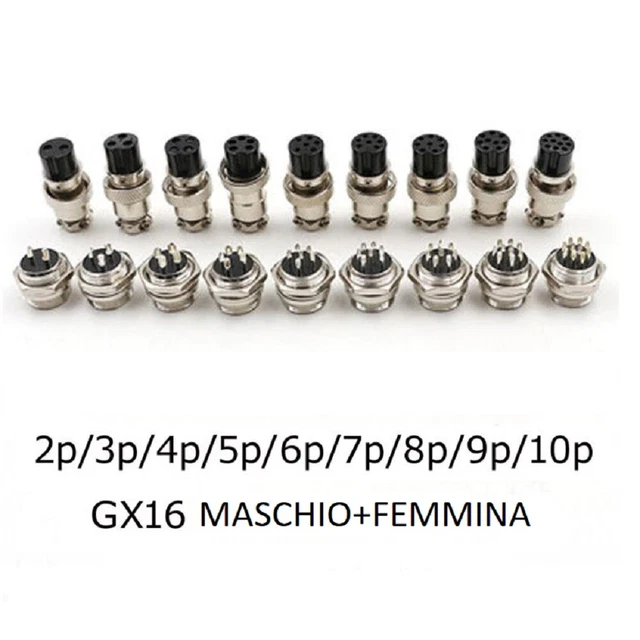 Set 8 Connettori GX16-4 Pin Aviazione - Maschio/Femmina In Metallo Con Gomma Protettiva - Foto 4