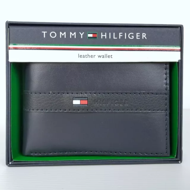 Tommy Hilfiger Mens Leather Wallet Ranger Passcase Slim Bifold ID Case Navy Blue