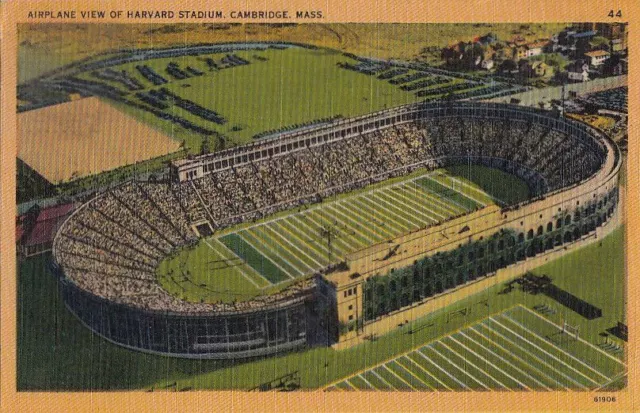 Postcard Airplane View Harvard Stadium Cambridge MA 1946