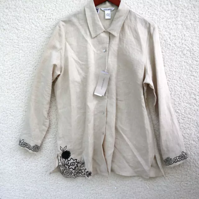 Richard Malcolm NWT 100% Irish Linen Long Sleeve Embroidered Button Up Top Sz XL