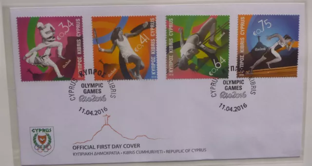 CYPRUS GREEK 2016 Olympic Games - Rio de Janeiro, Brazil Set 4 Stamps FDC