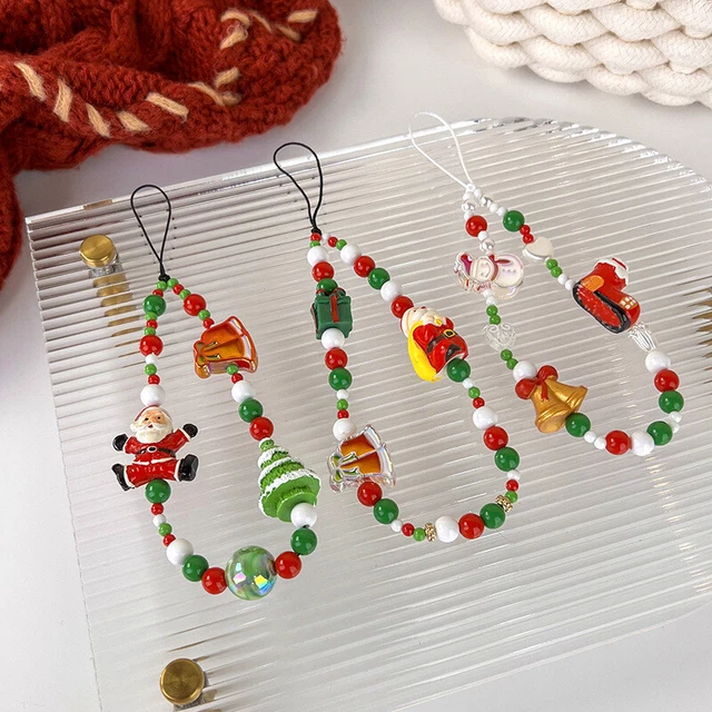 Christmas Phone Chain Crystal Beaded Lanyard Mobile Phone Charms Strap Xmas Gift