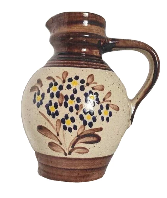 Vintage West German Pottery Vase Pitcher Jug Floral Design Large Heavy 281-20