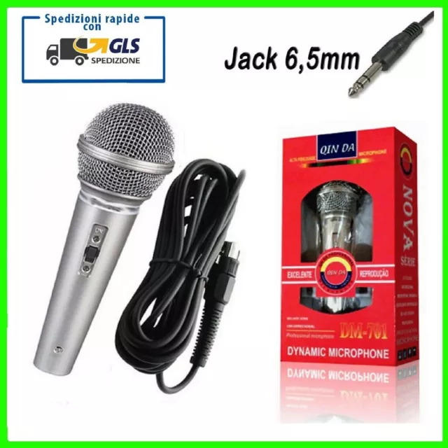 MICROFONO DINAMICO UNIDIREZIONALE CON CAVO JACK 6,5mm 2 MT PER KARAOKE CANTO DJ