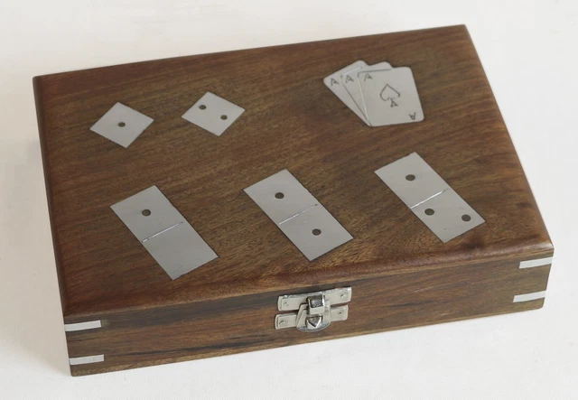Boîte à Cartes à Jouer En Bois Marron - Contient 2 Jeux De Cartes Vintage - Occasion