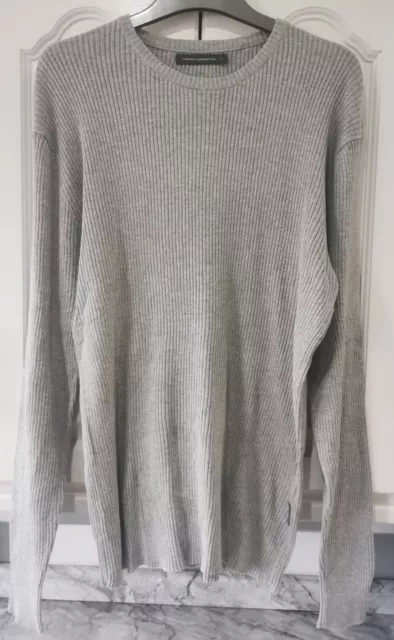 Men's FRENCH CONNECTION Light Grey Ribbed Stretchy Longsleeve Jumper - Size L