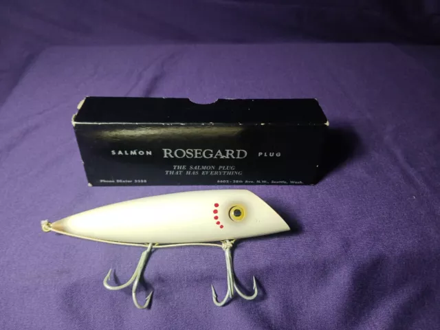 NIB Vintage ROSEGARD 6 Inch Salmon Plug White Red Gill Fishing Lure NEW w/ BOX