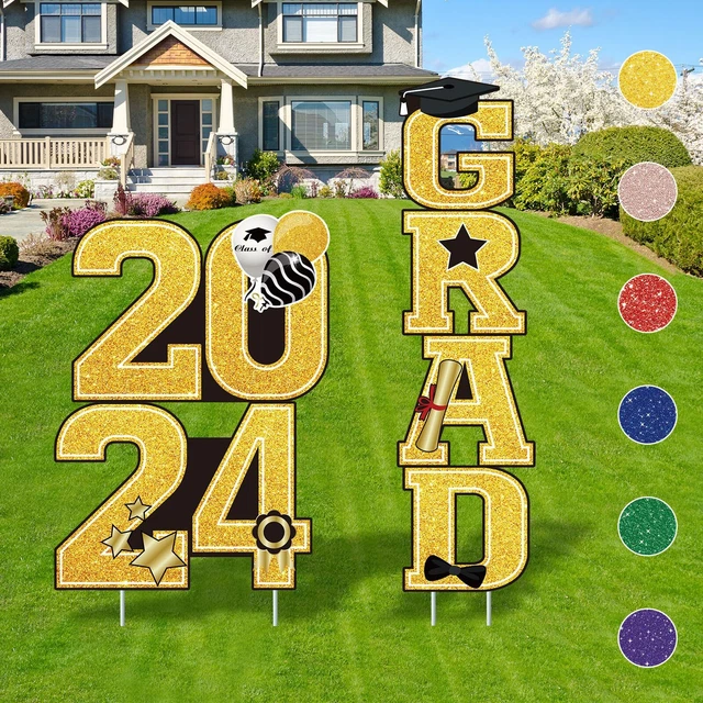 GRADUATION YARD SIGN Class of 2024 Decorations "2024 GRAD" 4 Pcs