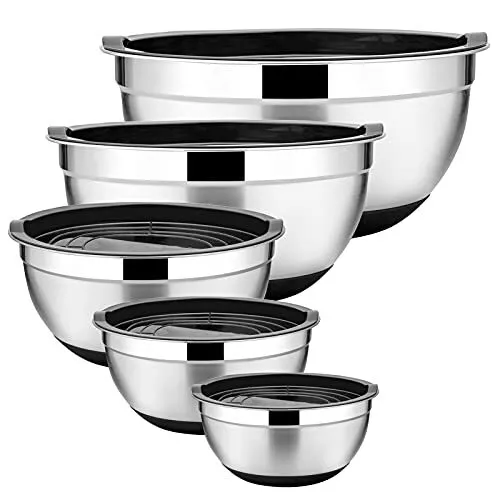 Stainless Steel Mixing Bowls Set Of 5 Size 7/3.5/2.5/1.5/1 Qt Metal Nesting Bowl