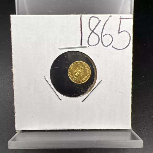 1865 Mexico Miniature 8K Maximiliano .4 Gram Gold Coin Gem BU Unc #B 3