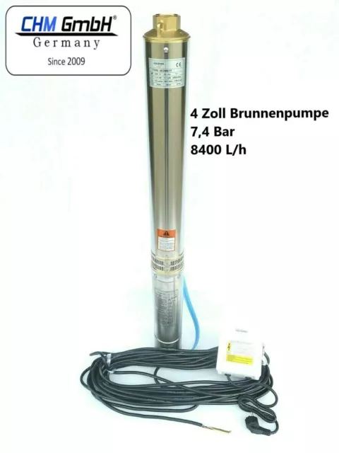 CHM GmbH Pompe A Puits Profonds 4 Pouces 1,1 Kw 8400 L / Hauteur 7,4 BAR Avec