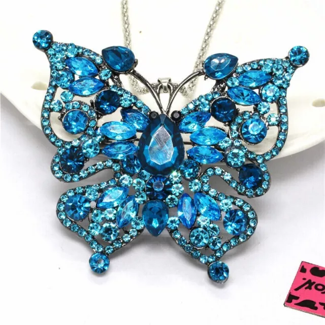 Betsey Johnson Necklace London Blue Crystal Butterfly