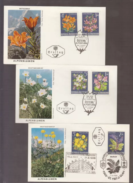 3 schöne Österreichische Ersttagbriefe , mit Satz: Alpenflora