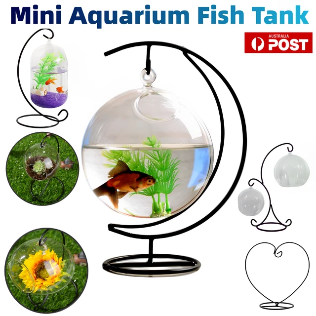 Mini Aquarium Fish Tank 15cm Small Viewing Fish Glass Bottle Home Decor Stand AU